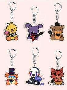 1/6个卡通FNAF亚克力钥匙扣，Y2K风格人物印花亚克力钥匙扣，玩具熊的五夜后宫-Y钥匙扣，汽车钥匙扣，日常背包挂饰，包包挂件，挂绳，钥匙扣。非常适合送给男朋友、女朋友、家人、医生、护士，也可用于手机装饰等等。 - 彩色 - 查看 2