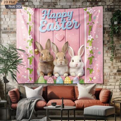 1 pieza Tapiz con tema de Pascua, diseño colorido y lindo de conejo, huevo de Pascua, flores, decoración del hogar para dormitorio, sala de estar, decoración feliz de Pascua
