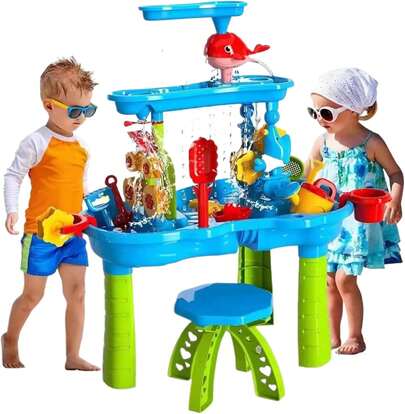 Water Table For Toddlers Age 3+ Years Old, 3 Tiers Outdoor Kids Summer Beach Toy, Kids Sand Water Play Table With Accessories Suitable For Outside Backyard Garden Playroom Activity Centres