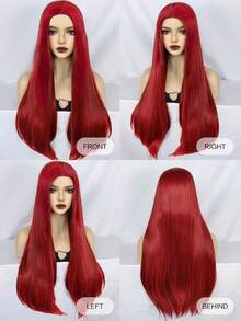 Chic Long Straight Wig, 2 Colors (Vibrant Red/Platinum Blonde) Sleek Synthetic Hairpiece For Daily Looks & Glam Party Styles - Multicolor - View 4