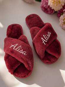 Custom Fluffy Slippers,Custom Bride Slippers,Fluffy Bridesmaid Slippers,Bride Slipper Personalized,Christmas Party Slippers,Fluffy Slippers,Bride To Be Gift, Bridesmaid Gift, Bachelorette Party, Fluffy Slippers - Multicolor - View 5