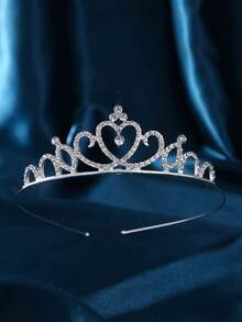 1pc Women Rhinestone Heart Decor Luxury Style Bridal Headband Party Tiaras Valentine's Day Valentines - Silver - View 4