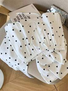 女士心形字母印花纽扣前开襟休闲裤 白色 - 白色 - 查看 5