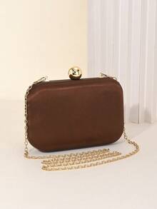 Y2K复古棕色缎面方形手拿包，优雅晚宴手提包，配有金属球形锁扣和可拆卸链条，适合舞会、婚礼、鸡尾酒会和约会等场合，轻便正式的女士手提包。 - 咖啡棕 - 查看 2