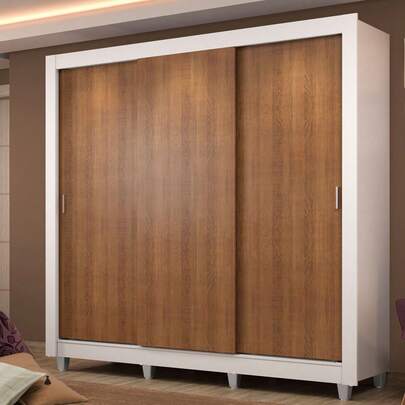  Ropero Closet Madesa Lyon Plus 3 Puertas con Pies Color Blanco y Marrón