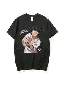 Girls' K-POP  & SKZ Outfit Short Sleeve T-Shirt, Fashionable Streetwear Tops, Teen Girl, Clean Girl Aesthetic, Matching Outfits Mother Daughter, Valentine Day Outfit, Casual Women S T Shirt KPOP SEVEN 7 JUNG KOOK Female Short Sleeve Summer Harajuku Fashion Couple Kaw ShirtKorean Style Casual Summer Round NeckTop ,Machine Washable Youth Fashion For School & Daily Wear, School Outfit, Korean Pop Concerts & Casual Attire, Valentine'S Day, Carnival, St Patricks Day Gifts For Kids, Friends And Family, Party Favors For Kids - 黑色 - 查看 6