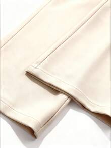 Pantalones sueltos de traje de unicolor de corte slim con bolsillo en diagonal para hombre, pantalones formales versátiles para negocios, moda japonesa y coreana - Albaricoque - Ver 3