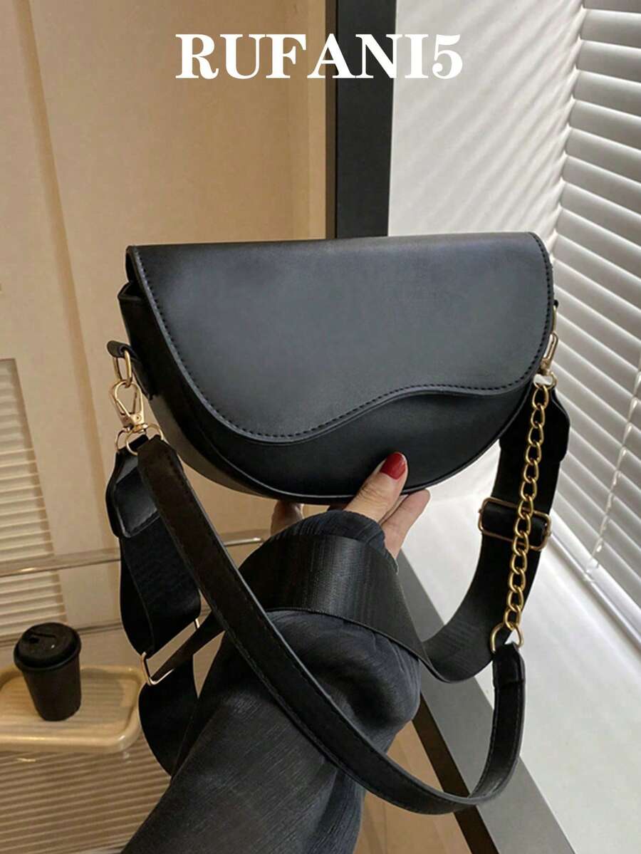 1 Miếng Đúng mốt Màu thuần Đơn giản Flip Thiết kế Mini Túi đeo vai , Thích hợp Đối với Của phụ nữ Sử dụng hàng ngày , Ngày đêm , Món quà - màu đen - Xem 1