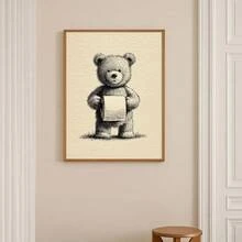 1 tấm tranh canvas in hình gấu bông Teddy cổ điển (có khung/không khung) dùng để trang trí nhà vệ sinh, phòng ngủ, nhà hiện đại, với họa tiết động vật ngộ nghĩnh, thích hợp để trang trí. - A - Xem 1