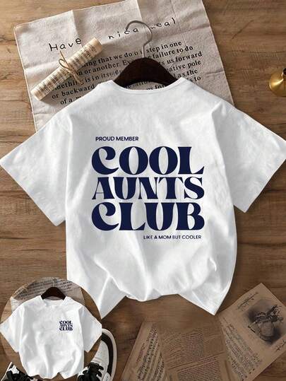 大码女式休闲圆领短袖T恤，印有“骄傲的成员”、“酷阿姨俱乐部”、“像妈妈一样酷”等图案，适合春季、夏季、秋季、情人节、返校季、夏季度假穿着。