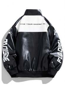 Men's Color Block PU Leather Jacket With Pockets, Men's Stylish Zip Up Motorcycle Jacket For Autumn & Winter,Men's Fashionable PU Jacket, With A Solid Color High-Necked Lapel Design, Featuring Pockets And Zippers - An Ideal Choice For Autumn And Winter, Spring Coat | A Flexible And Fitted Jacket, The New Warm Coat Has Pockets And Is Suitable For Daily Casual Wear, Business, Outdoor Activities, Street Style, A Stylish And Elegant Unique Men's Coat For Spring, Autumn And Winter Casual Wear, Windproof, Warm, Fashionable, Suitable For Winter Business Wear - trắng - Xem 2