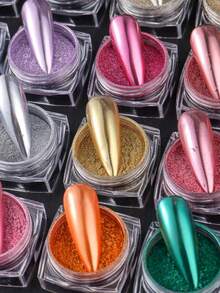 36 Pcs/Set Magic Mirror Powder Metal  Mirror Rubbing On Nail Glitter Pigment Luxury Parts Manicure Art Decorations Accessories - 彩色 - 查看 4