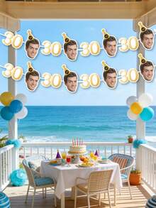 7/14/21pcs Customized Photo Text 30th Birthday Face Banner Decor Personalized Repeated Face Age Number Banner Birthday Party Decoration Backdrop - Multicolor - View 5