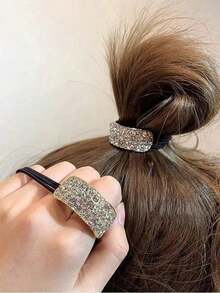 1pc/2pcs Shiny Crystal Rhinestone Stretchy Ponytail Holder, Sturdy Elastic Band Adds Fashionable Sparkle To Hairstyle, Hair Bobble, Hair Tie ,Hair Accessories, Ponytail Holders, Hair Elastics, Hair Rubber Bands, Hair Bobbles ,Hair Rope ﻿ Scrunchies - Multicolor - View 5