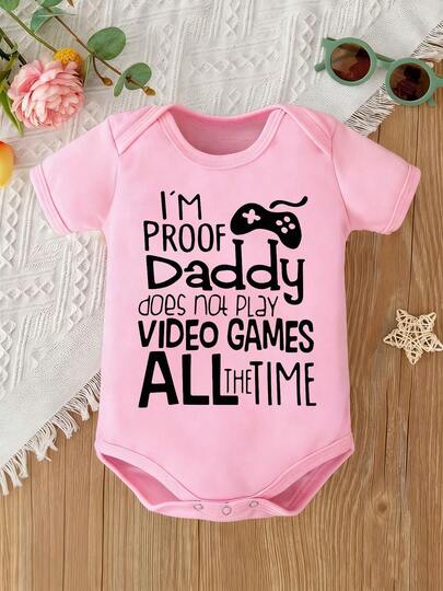 Baby  I'M PROOF Daddy Does Not Play VIDEO GAMES ALL The Time Short Sleeve Snap Buttons