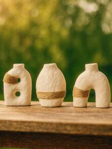 1pc/3pcs Set Vintage Nordic Style Rope Textured Vase, Cream Color, Suitable For Living Room, Bedroom, Balcony Decor - one-size - View 3