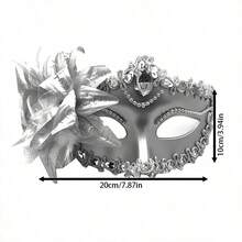 1pc Feather Sequin Masquerade Mask, Party/Halloween Costume Mask (Half Face), High-Saturation Colors + 3D Feather Decorations, Strong Visual Impact, Versatile Style, Suitable For Retro, Glamorous, Holiday And Other Themes. - 銀色 - 查看 2