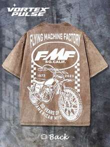 2026 Summer TopsDistressed And Washed Men's Short-Sleeved T-Shirt Double-Sided Print Fmf Racing Motorcycle 50 Years American Mfg Vintage Logo Graphic Tee S To 3Xl Vintage Casual Loose Fit Comfortable And Versatile MenswearLoose And Comfortableshirt - 黑色 - 查看 10