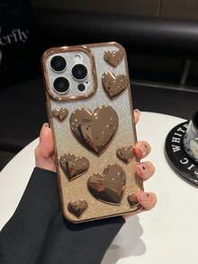 1pc Electroplated 3D Big Heart Gradient Glitter Full Coverage Soft TPU Phone Case Compatible With IPhone 16/11/11 Pro/11 Pro Max/12/12 Pro/12 Pro Max/13/13 Pro/13 Pro Max/14/14 Pro/16 Plus/14 Pro Max/15/15 Pro/15 Plus/15 Pro Max - Gold - View 7