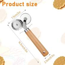 Double Fluted Pastry Cutter Wheel, Double - Blade Pasta Cutter, Stainless Steel Double Roller Dough Cutters With Wooden Handle, Fluted Pastry Wheel Cutters Baking, Pizza, Ravioli, Cookies - Initial - View 3