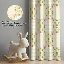 2pcs Fresh & Cute Plaid Tulip & Daisy Bow Window Curtains, Polyester Fabric, Suitable For Rental House, Living Room, Kitchen, Bedroom, Removable & Machine Washable - Multicolor - View 6