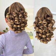 14英寸深波浪耐热合成爪形马尾假发，有黑色、棕色、渐变棕色、灰色可选，适合女性在圣诞节、万圣节、音乐节、派对和日常佩戴。 - 拼色 - 查看 30