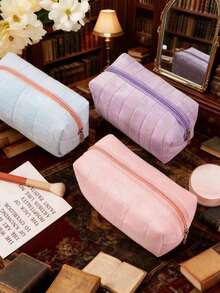 1个毛绒格子化妆包，大号拉链旅行洗漱包，多功能收纳袋，大容量，毛绒收纳袋，旅行化妆品整理包，便携式化妆包，大容量收纳袋，格子化妆包，女士手提包，毛绒拉链化妆包，女士简约拉链旅行包，沙滩包，收纳袋，口红收纳袋，便携式旅行洗漱包 - 彩色 - 查看 7