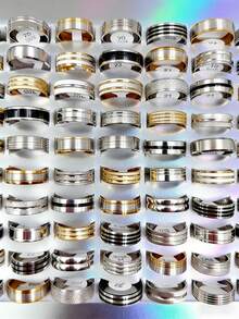 10/20/30/50/100/200/300/500pcs Random Fashion Ring Set, Made Of Stainless Steel, Multiple Styles For Mix And Match, Suitable For Men And Women With Uncertain Styles And Sizes - Multicolor - View 10