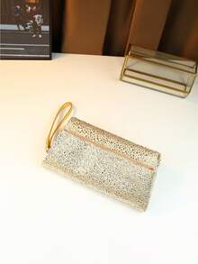 New European & American Elegant Evening Bag, Rhinestone Embellished Flap Cover Large Capacity Shoulder & Crossbody Bag - Gold - View 8