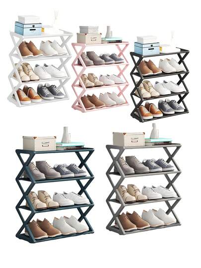 1 Stück 4-stöckiges faltbares Schuhgestell, 1 Stück Schuh-Reinigungstuch, schmaler Eingangs-/Flurbereich Aufbewahrung, hochbelastbarer platzsparender Vliesstoff, geeignet für Eid Al-Fitr