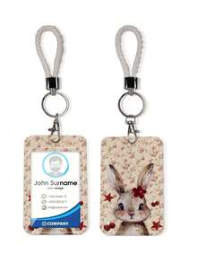1pc ABS Floral Rabbit Pattern Fashion Personalized Cartoon Pull-Push Card Holder Keychain Bag Pendant, Student Wristband Card Holder, Ladies Wristband Card Holder, ID Bus Protection Case, Student Campus Card Protection Case - Rectangle - View 13