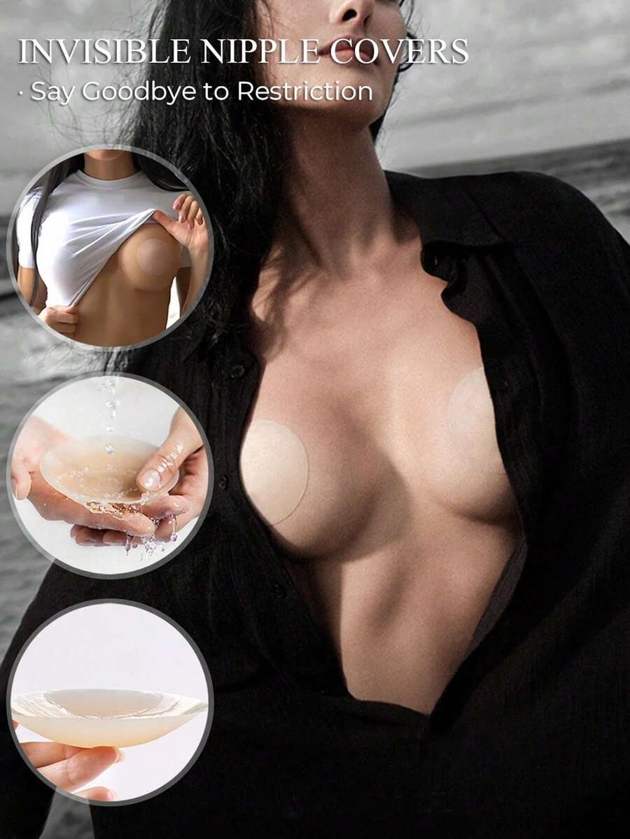 可重复使用的女士夏季超薄硅胶乳贴,隐形文胸,无肩带文胸,隐形无痕胸垫,女士内衣,防凸出,防走光,适合商务旅行、旅游、度假、婚纱、礼服、泳装、连衣裙等场合。 - 彩色 - 查看 1