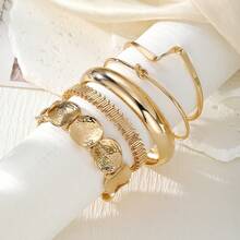 Set de 5 pulseras brazalete geométricas lisas y metálicas - Dorado - Ver 3