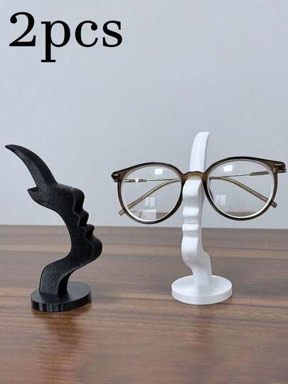 2pcs Creative Face Shaped Eyeglass Holders, Unique Curved Eyewear Stands, 3D Printed Art Decor, Plastic Material, Artistic Storage Solution, Adds Decoration To Desk Or Nightstand, Practical Minimalist Black Design, Holiday Gift, Suitable For Home Office, Unisex Glasses Organizer