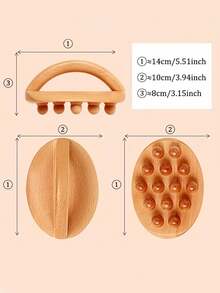 1pc Natural Wooden Hand-Held Massage Brush, For Muscle Relaxation, Sauna SPA Head Massage Gua Sha - Multicolor - View 4