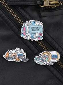 一套血清素提升珐琅胸针，狗狗猫咪书籍图案，卡通风格，提升心理健康，提醒佩戴，送给朋友的礼物 - 彩色 - 查看 9