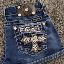 Shorts vaqueros ajustados y versátiles con bordado de patrón de calle retro, para primavera y verano - Azul - Ver 3