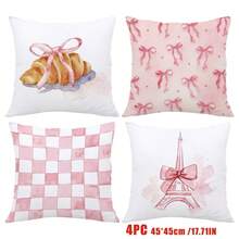 MEMNUN 4件套水彩粉色巴黎建筑甜美粉白格子印花抱枕套【不含枕芯】，尺寸：17.7*17.7英寸（45*45厘米）/19.69*19.69英寸（50*50厘米）/15.75*15.75英寸（40*40厘米），【单面印花】蝴蝶结、法棍面包、埃菲尔铁塔装饰抱枕套，适用于沙发、床、客厅、卧室、汽车、办公室、酒店等场所，四季皆宜，是馈赠亲朋好友的完美礼物。 - 彩色 - 查看 13