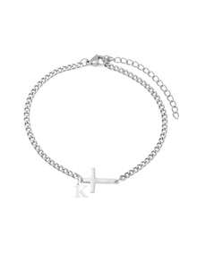 Pulsera de eslabón cubano con letra de estilo punk de uso diario (A-Z), material de acero inoxidable, nunca se desvanece, unisex - Plateado - Ver 23