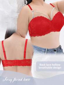 Women Lace Underwire Push Up Bra - Enhancing Lift Side Support, Sexy & Comfortable - Red - View 2