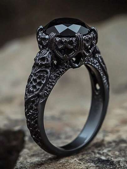 1 pieza Anillo de estilo gótico vintage popular con circonita, regalo de joyería para bodas, compromisos y fiestas para mujeres