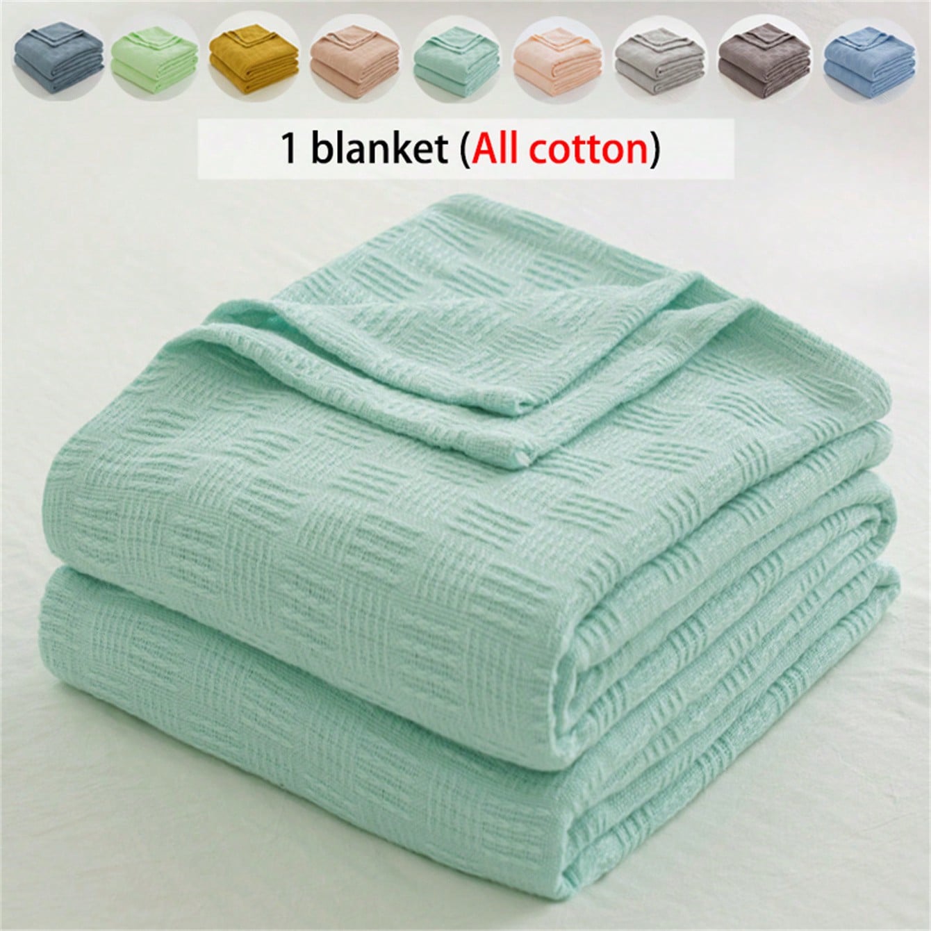 1 pezzo Coperta in puro cotone lavorata a maglia - Design a quadri ultra sottile e traspirante | Biancheria da letto per tutte le stagioni | Lavabile