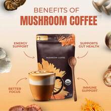 Mushroom Coffee USDA Organic With 6 Adaptogenic Mushrooms And MCT Oil, USA Grown Instant Coffee For Better Energy, Focus, Digestion, Immunity With Turkey Tail, Shiitake, Lion's Mane, 30 Servings - 3PC - 查看 2