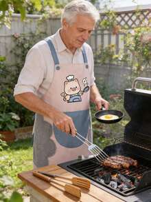 1pc Cute Chef Pig Apron For Women, Waterproof Kitchen Apron With Wipeable Side Pockets Cooking Baking Gifts, Large Pocket Apron, Washable Kitchen Workwear, Sleeveless Design, Suitable For Food Service - 小豬粉紅 - 查看 5