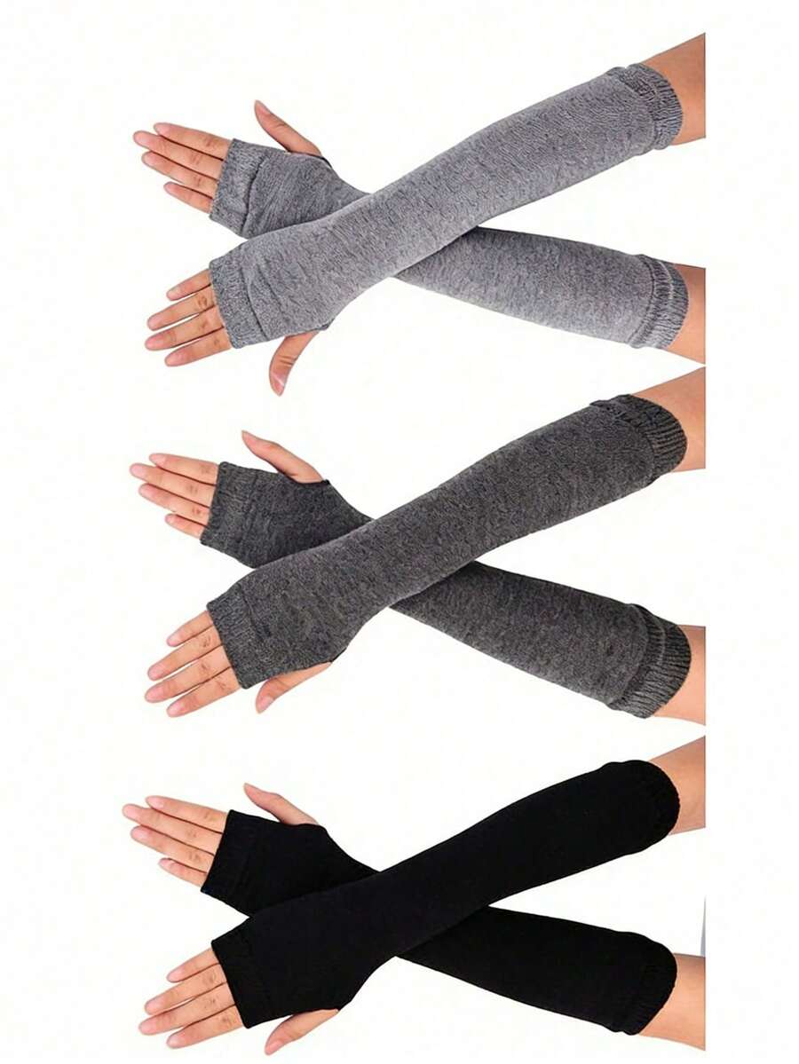 Găng tay dài tay không ngón dành cho nữ, kiểu Gothic, dệt kim dài đến khuỷu tay, có lỗ xỏ ngón cái. - Nhiều màu - Xem 1