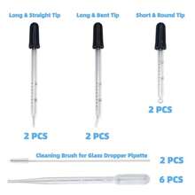 Zkupanx 6 PCS 1 ML Glass Eye Droppers With Clean Brush For Essential Oils, Lab, Health Care, Crafts - Glass Dropper, Eye Dropper, 1mL Pipettes Dropper, Medicine Dropper - ColorA - View 3