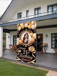 1pc Customized Birthday Banner, Birthday Party Welcome Sign Template, Birthday Welcome Wall Poster With Photo, Customized Photo & Text Birthday Party Decor, Birthday Welcome Sign, Memorial Wall Decor Poster, Modern Minimalist Birthday Wall Hanging Welcome - Multicolor - View 2