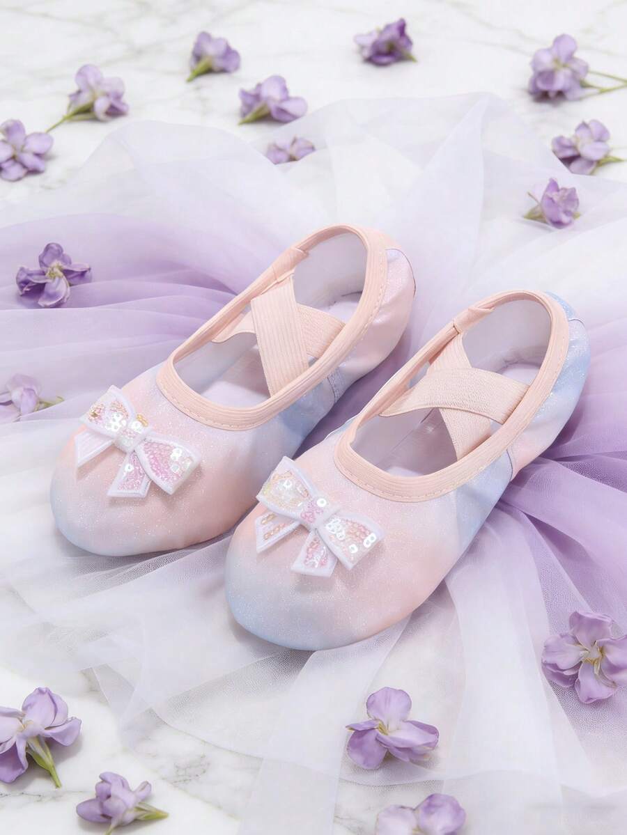1 Pair Cute Princess Bow Ballet Shoes For Kids, Soft Sole Indoor Training Shoes, Perfect For Dance And Performance - Baby Blue - View 1