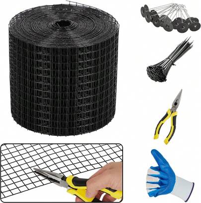 Dragonpad 1/2-Inch Grid Solar Panel Bird Guard Kit | Heavy-Duty PVC Coated Mesh With 100 Fastener Clips, 100 Cable Ties, Gloves & Pliers For Bird & Critter Control