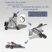 Coche de Paseo Doble Capa Desmontable para Gatos y Perros Pequeños/Medios - Cochecito de Viaje de 2 Niveles con Tela Oxford, Malla Ventilada y Cesta de Almacenamiento - Manillar Ergonómico para Salidas Seguras y Cómodas, Diseño de Dos Plataformas, Ruedas de Plástico Duraderas - Gris Claro - Ver 9